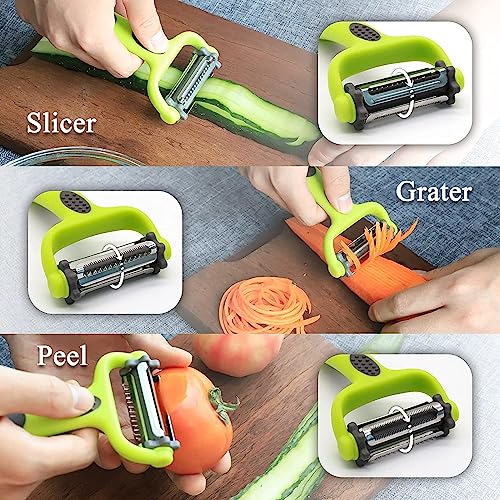 Image of Zapsol Stainless Steel 3 in 1 Peeler, Julienne, Serrated and Wavy Edge, Multipurpose Peeler for Household and Professional Kitchen, Sharp Blades, (Random Colour, Pack of 1)