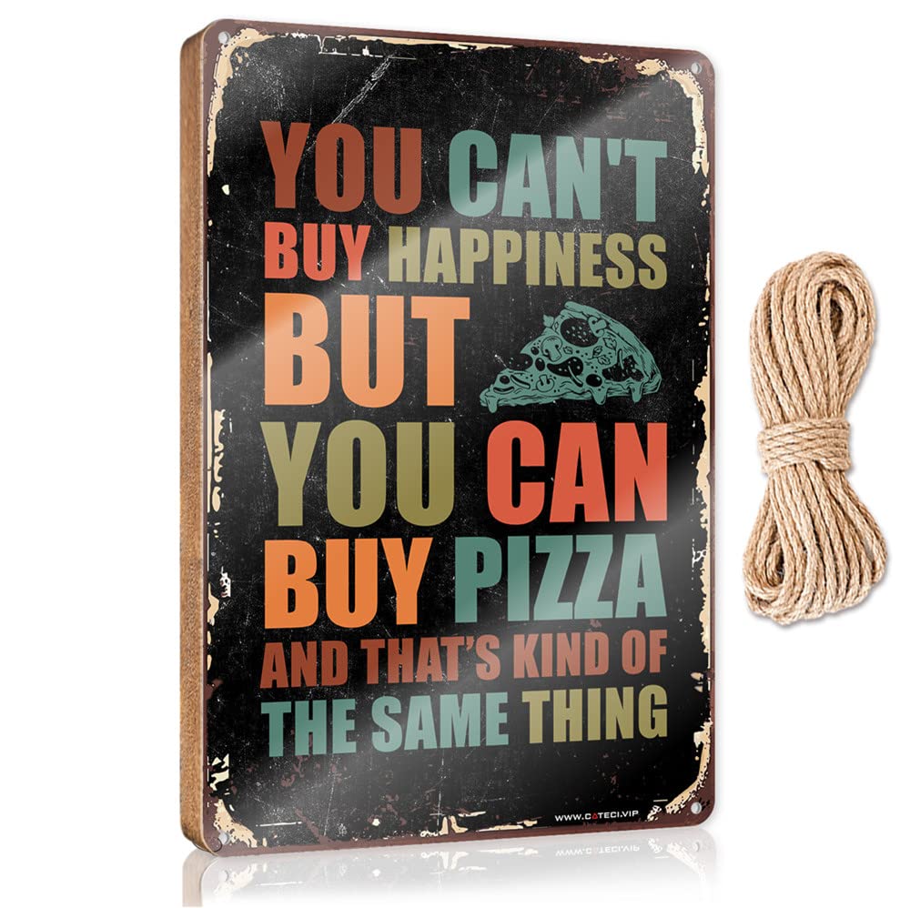 FZFN Front Door Hanging Decor You Can'T Buy Happiness But You Can Buy A Pizza Wooden Sign Hanging Door Decor Funny Bathroom Wooden Hanging(15X28CM)