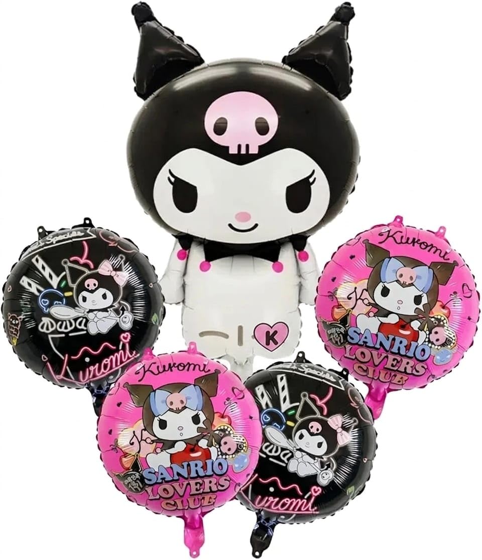 Kuromi Theme Foil Balloon Decoration Set with Giant Character Balloon, Sanrio Lovers Club Balloons & Cartoon Party Balloons for Kids Birthday Party, Anime Theme Celebration (5 Pcs)-image-26