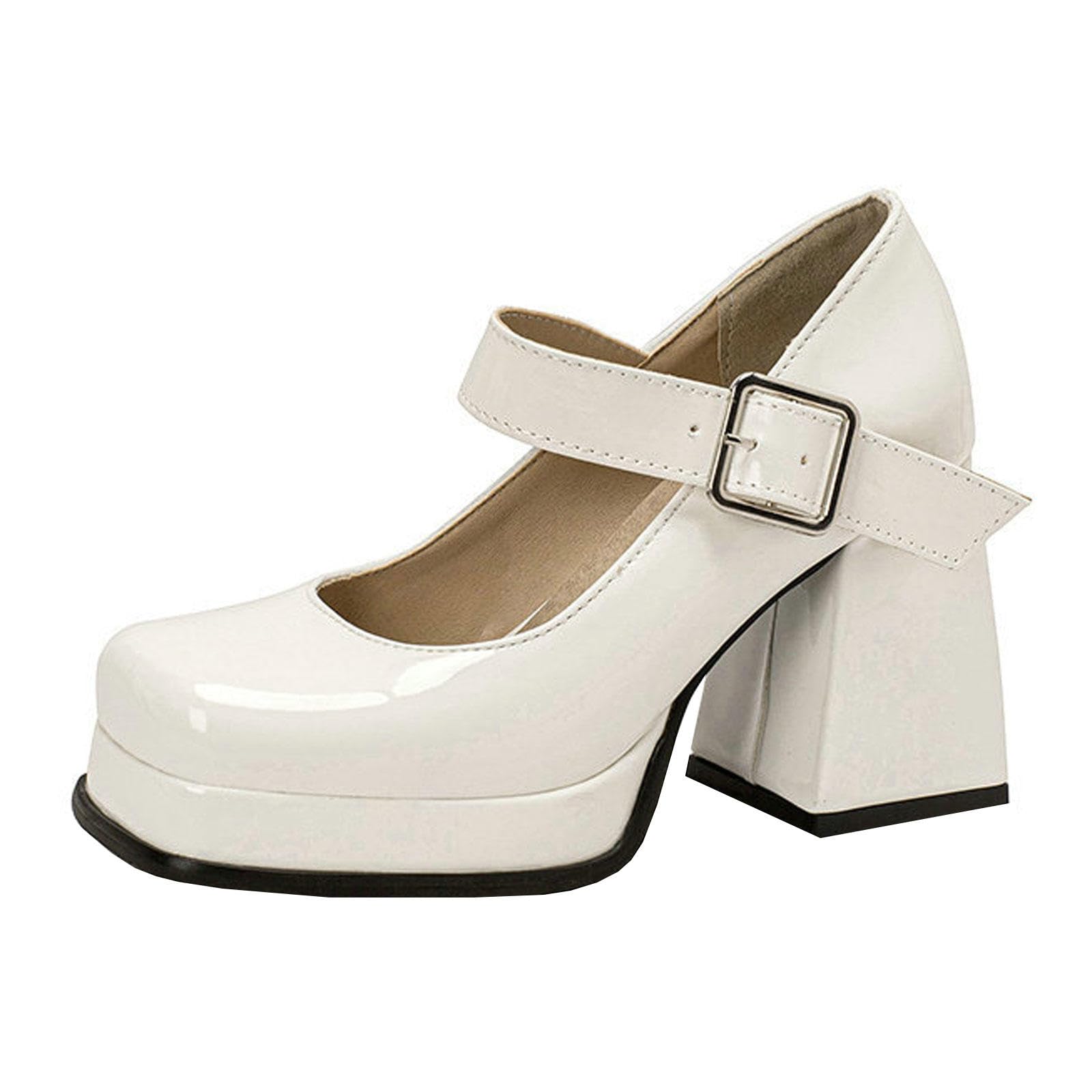 Tacco Alto Décolleté Plateau Punta Quadrata Donna Tacco Spesso Blocco Punta Chiusa Scarpe Mary Jane Festa 9cm
