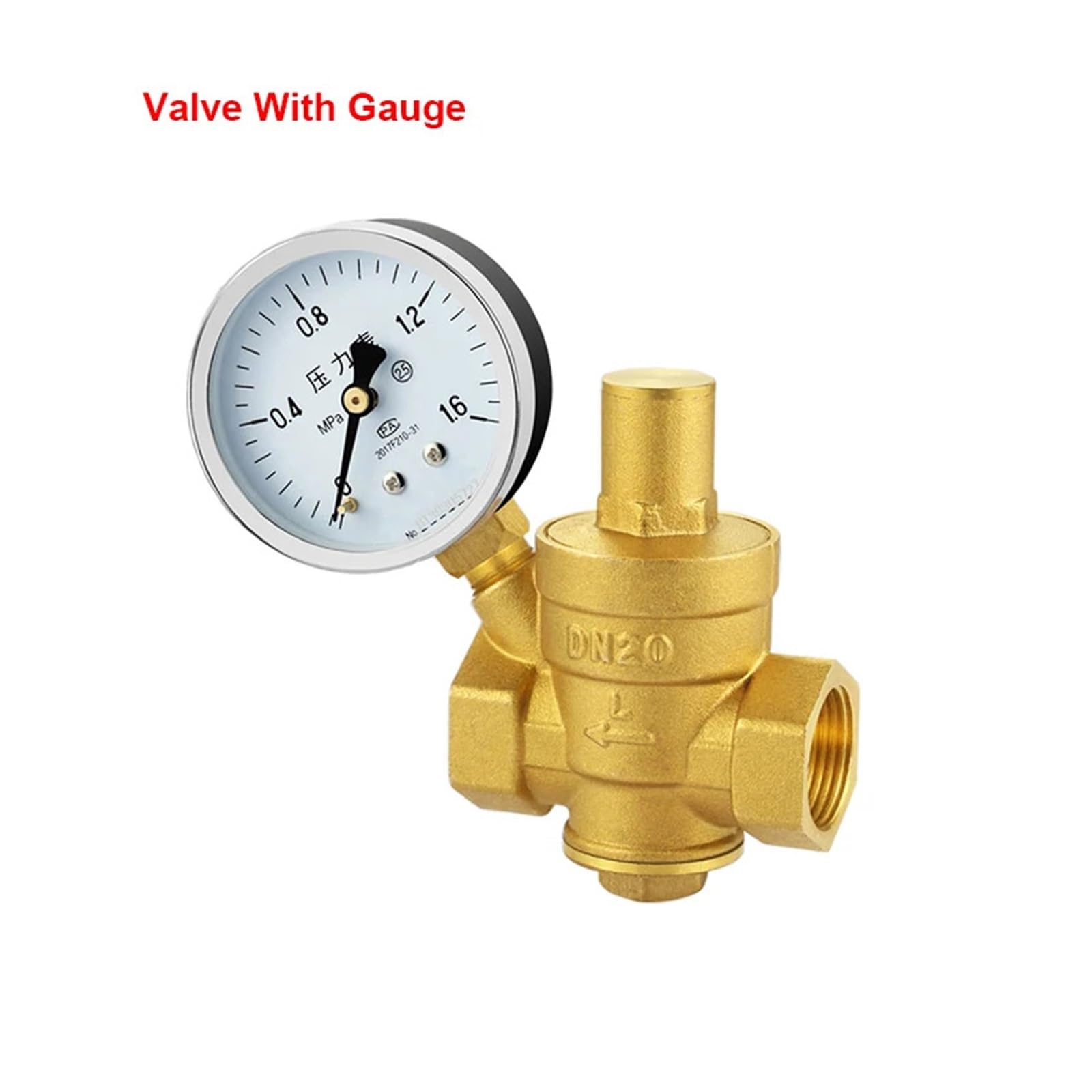 réducteur de pression Vannes de réduction de pression en laiton 1/2" 3/4" 1" Manomètre de pression 1,6 MPa Type réglable for conduites d'eau courante et chauffe-eau(3/4",Valve With Gauge)
