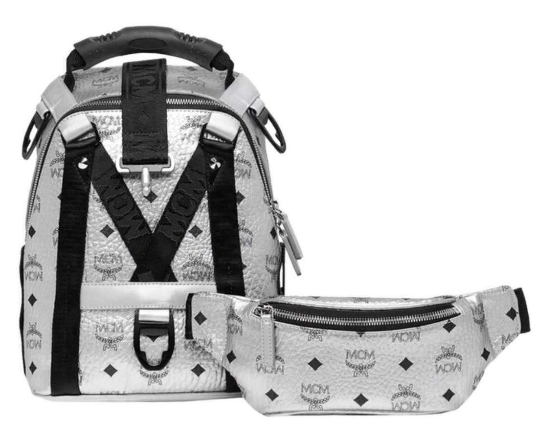 MCM Women\'s Berlin Silver Metallic Coated Canvas Mini Backpack MCM Berlin Silver Visetos Monogram Trilogie Stark Backpack  main image 2