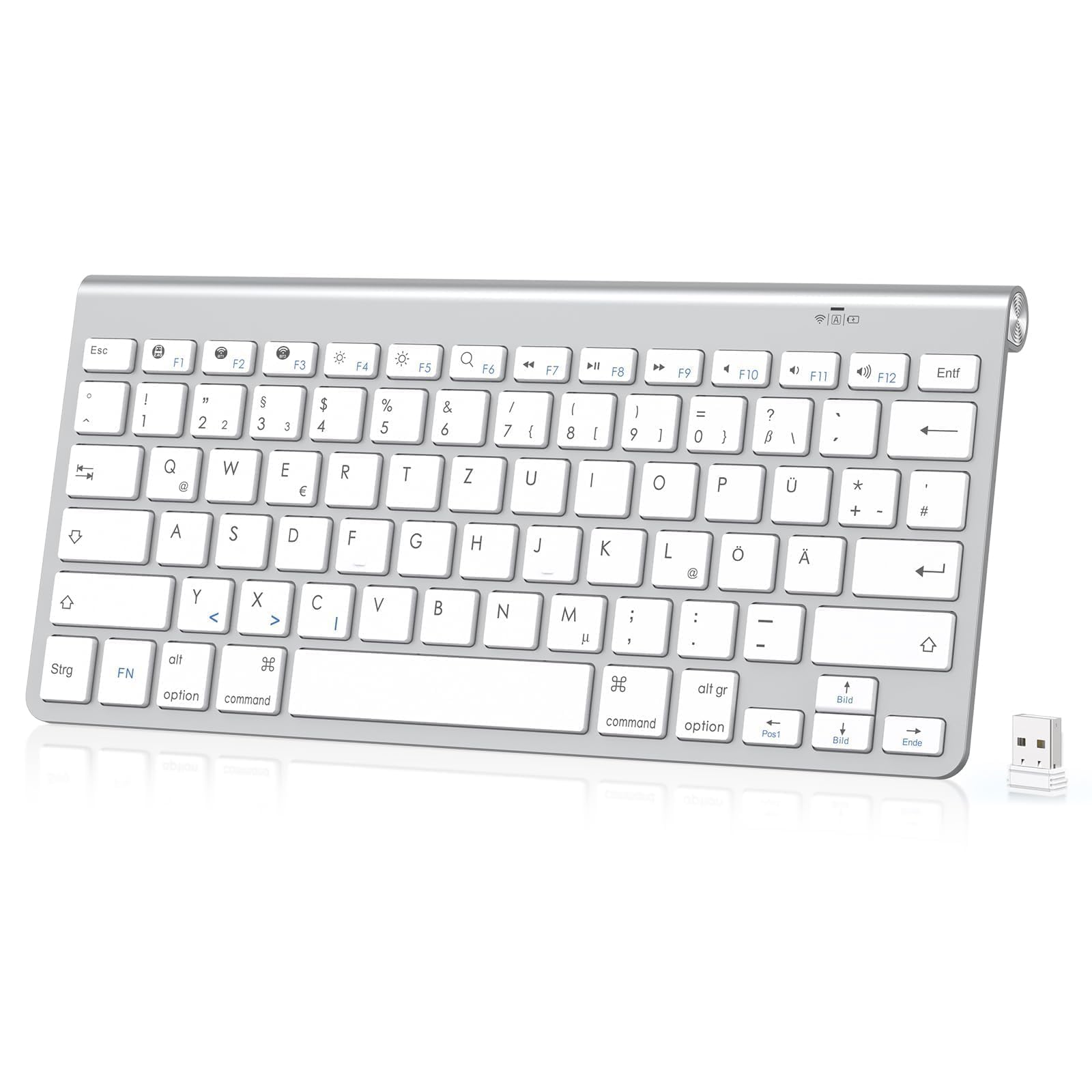 PINKCAT Bluetooth Tastatur Kabellos (BT5.1+2.4G), Deutsches QWERTZ Layout Kompakte Ultra Slim Scherentastatur mit Multimedia-Tasten, Funk Tastatur, Kompatibel mit Windows/macOS/iOS/Android