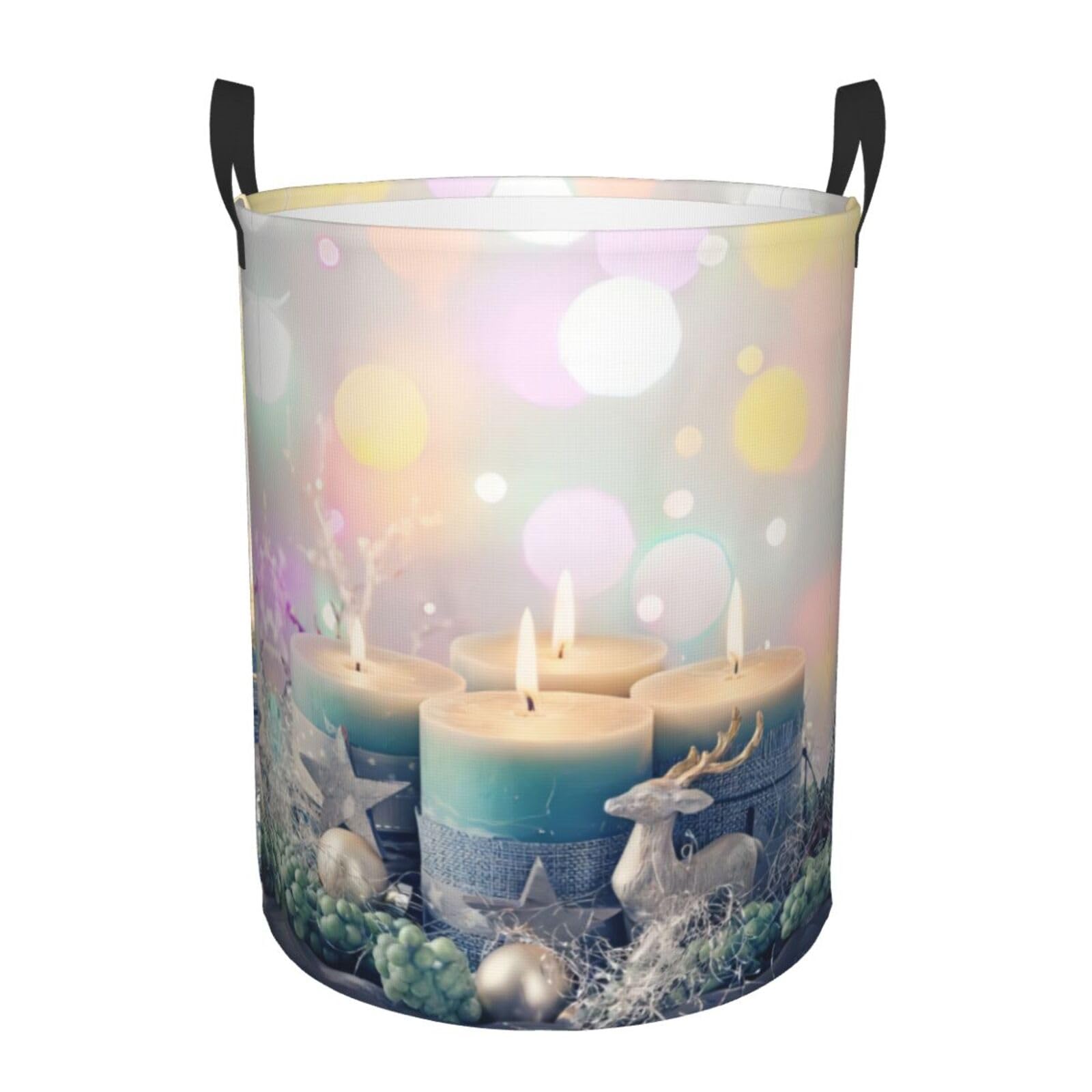 S Circular Hamper Merry Christmas Candle Print for Dirty Clothes