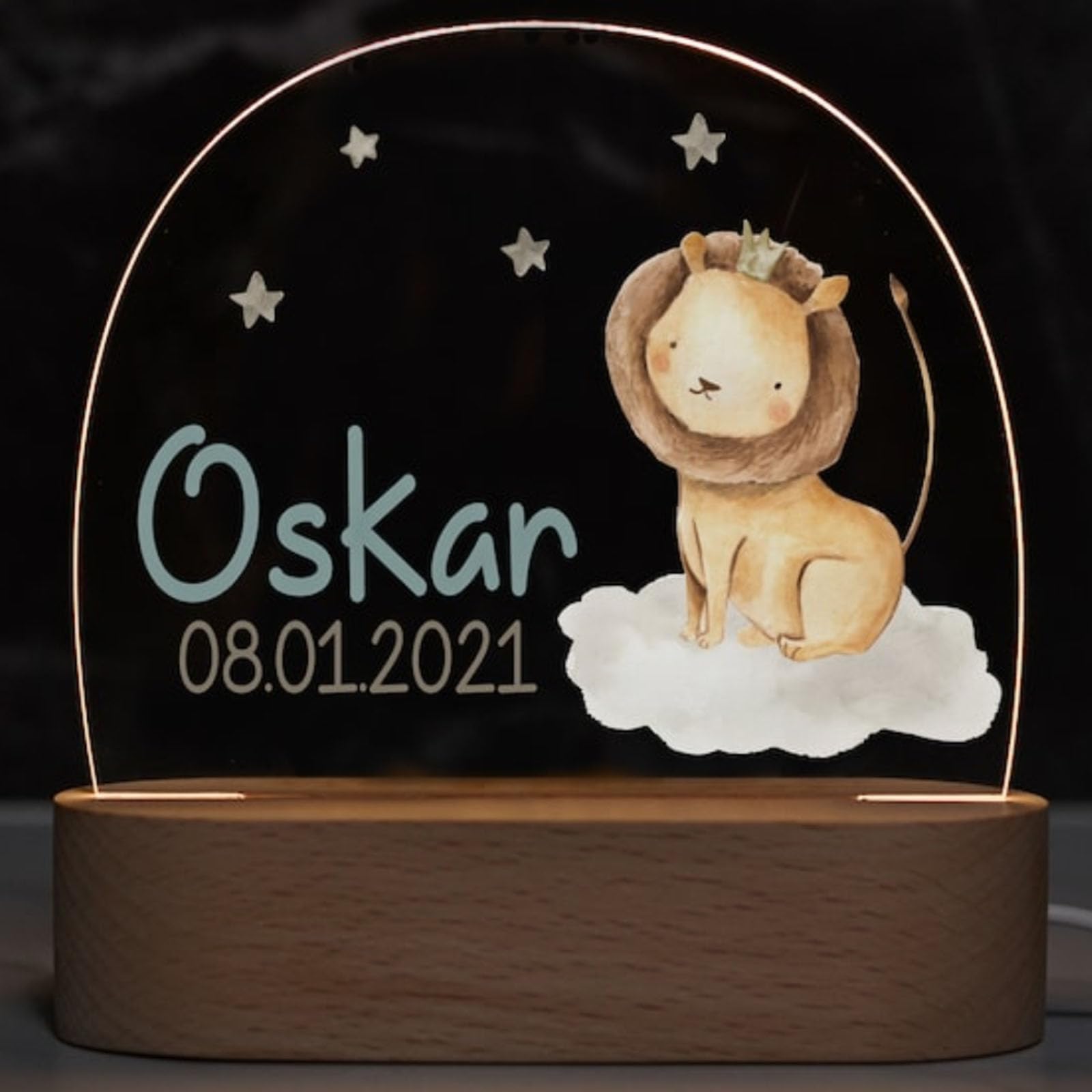 Fallover Personalised Bedroom Night Light with Childs Name, Custom LED Night Light Animals Lamp for Baby Boys Girls Nursery, Birth Gifts for Christening Birthday Christmas Day (Night 21)