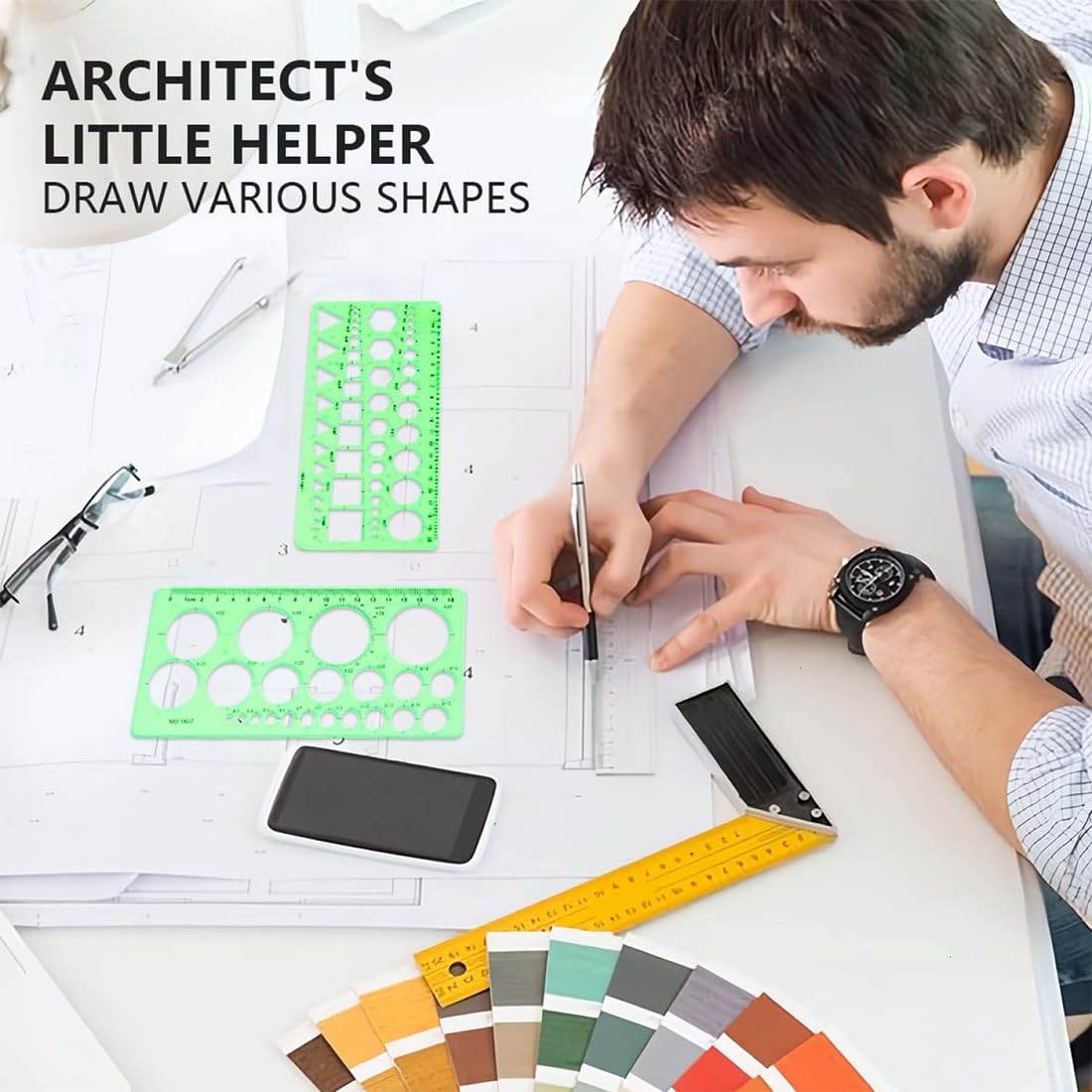 Plantillas Para Dibujar,Plantilla Circulos,Reglas Dibujo Tecnico,Plantilla Elipses Isometricas,para Medir Reglas Círculo Geométrico Plantillas de Dibujo 4pcs(Verde Transparente)