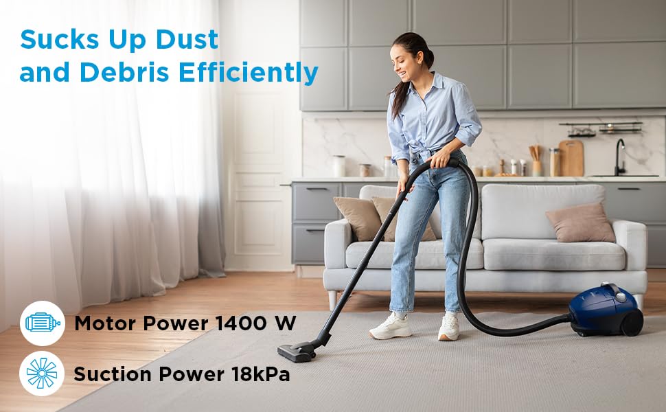 Midea 11S Vacuum Cleaner body with hose, plastic tube, floor brush, and crevice tool