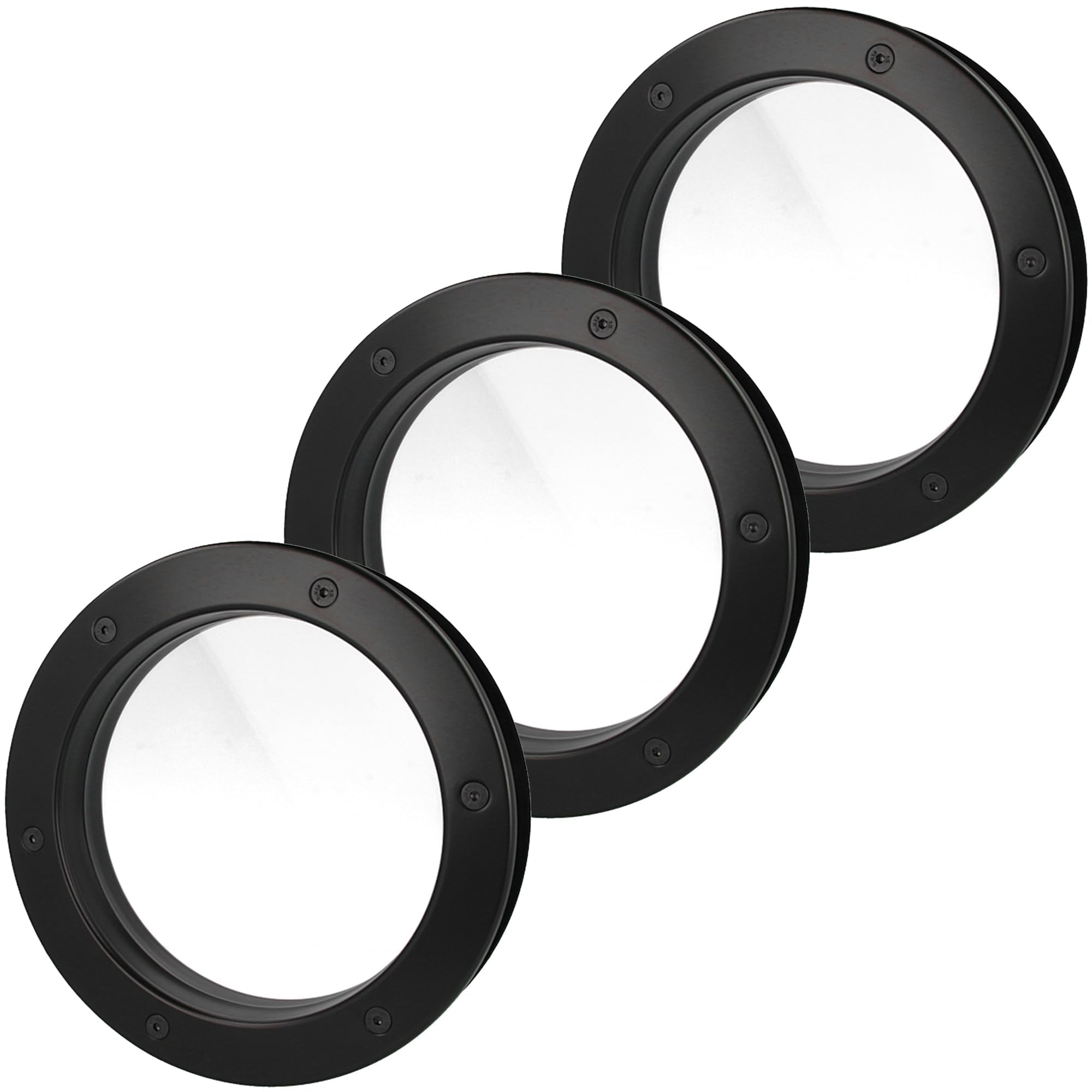 MLS Oblò B4000, Set di 3 Pezzi, Robusto Alluminio, Vetro di Sicurezza, Adatto ha Porte di 40 mm di Spessore, Viti di Fissaggio Visibili su Entrambi i Lati, Ø 250 mm, Vetro Trasparente, Nero