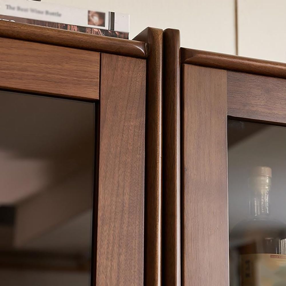 Gabinete de Bar de Vinos Industrial Vitrina de 200cm Altura Madera Maciza, Mueble Almacén Nogal-Cristal para Estudio, Dormitorio y Salón