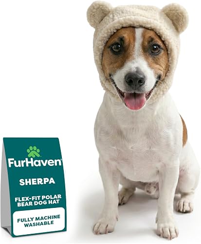 Furhaven XS to SM Dog Hat, Washable & Cozy - Sherpa Flex-Fit Polar Bear Dog Hat Costume - Cream, Extra Small to Small