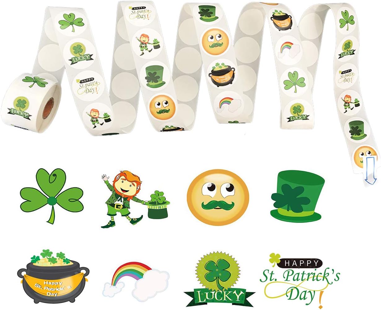 AISENO 500pc St. Patrick's Day Roll Stickers for Crafting, Decorating, and Shamrock Party Favors Decorations Ireland, Spring Holiday Decorations Gift Accessories