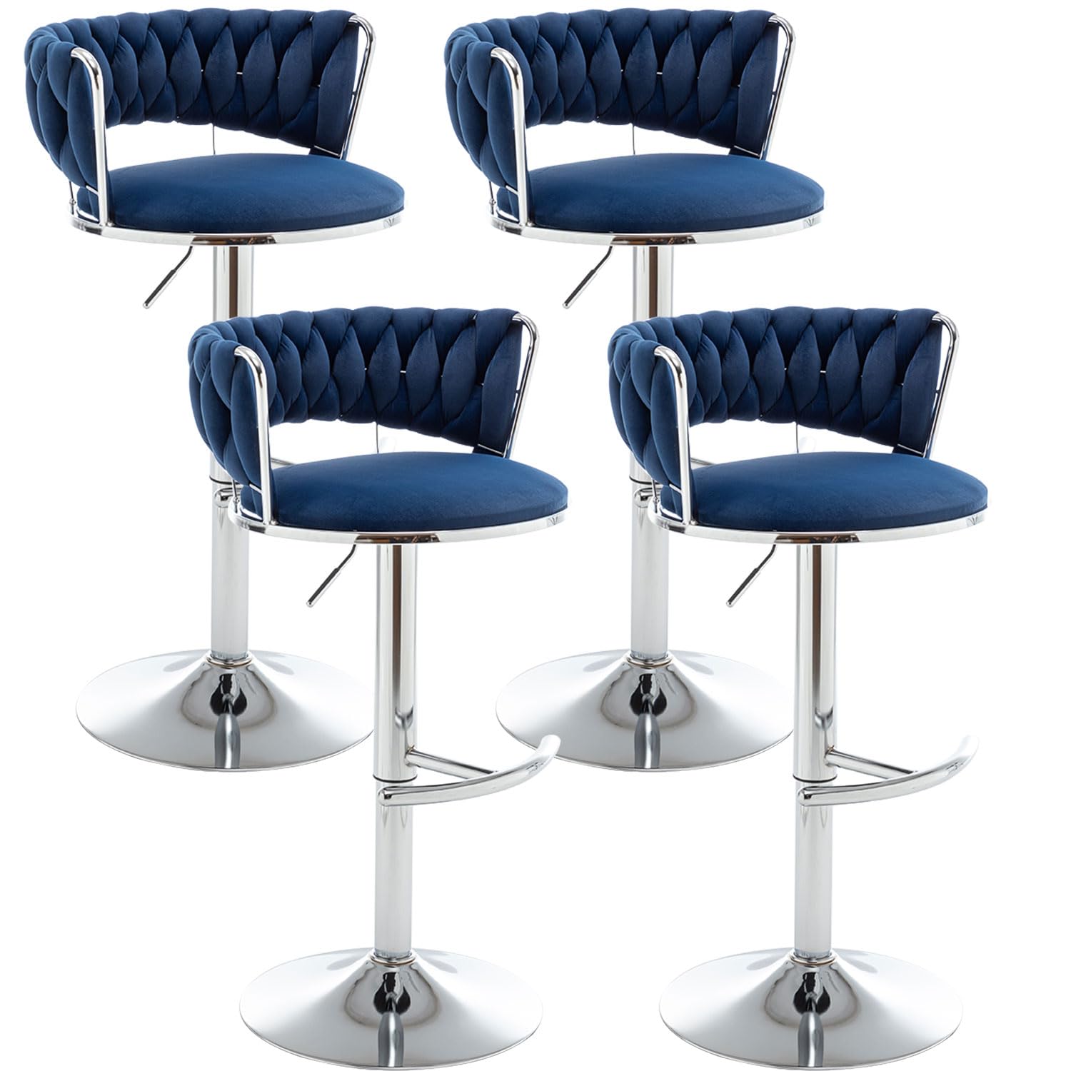 Canxkun Velvet Bar Stools Set of 4, Counter Height Bar Stools with Low Back, Modern Adjustable Height Barstools, 360° Swivel Bar Chairs for Kitchen