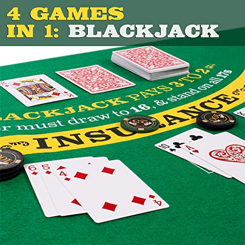 Brybelly Casino Night 4-In-1 Complete Game Set With Felts, Wheel, 100 Chips, Dice & Cards For Blackjack, Craps, Roulette & Texas Hold'em - Green Felt Double Sided Casino Tabletop Gaming Mat #TOP2