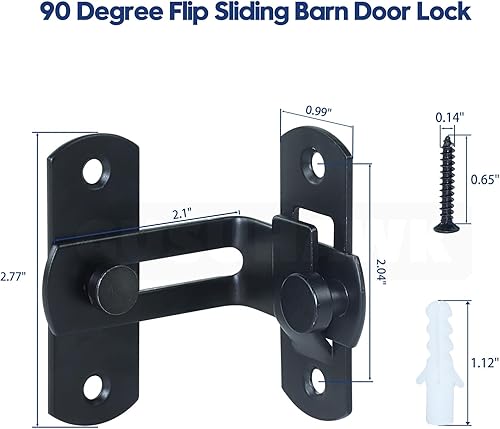 Miniatura 4 de Paquete de 2 cerraduras de puerta de granero de 90 grados para puerta corredera de granero, baño, gabinete, garaje, valla de madera, gallinero,