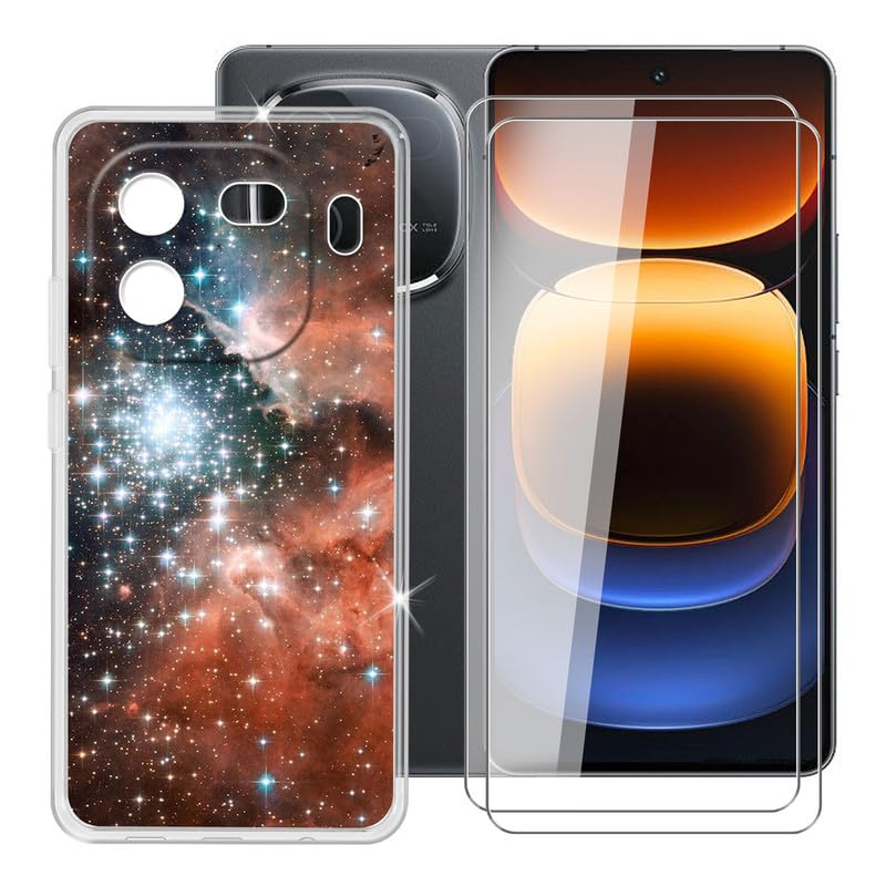Case for Vivo IQOO 12 (6.78 Inches) Phone Case Cover Soft Silicone Clear TPU Protective Bumper + 2 Pack HD Tempered Glass Screen Protector – Nebula