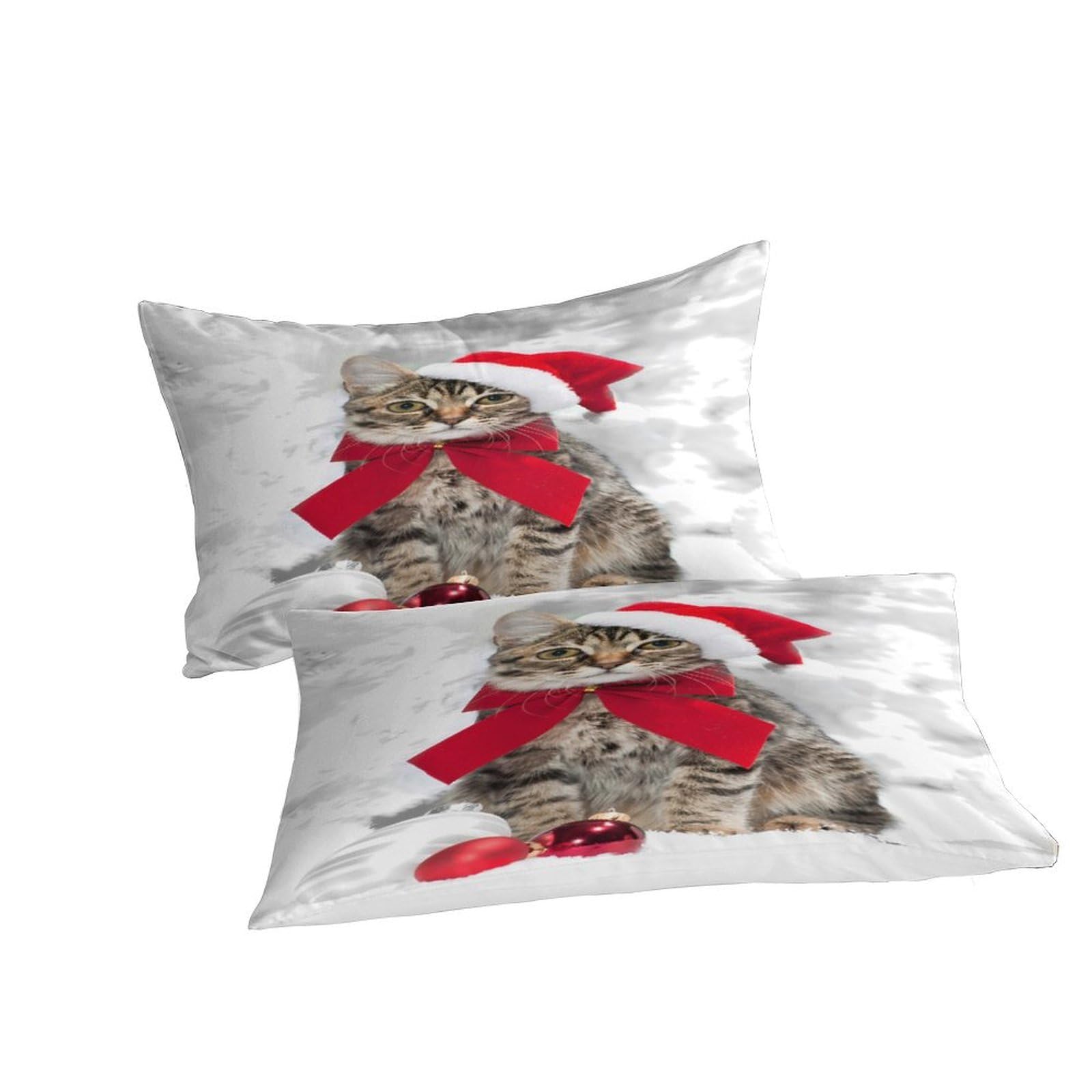 Stampa 3D Christmas cat Copertura per letto Microfibra Biancheria per letto Con federa Traspirante furry festive decor Fodera copriletto Leggero per giovani coppie coinquilini Super king（260x220cm）