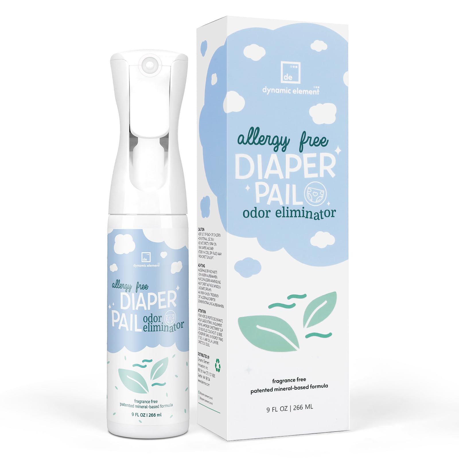 Spray Anti-Odeur Poubelle à Couches, Sans parfum, 266ml | Formule minérale, Sûr pour bébés et animaux, Élimine les odeurs des poubelles à couches, tables à langer
