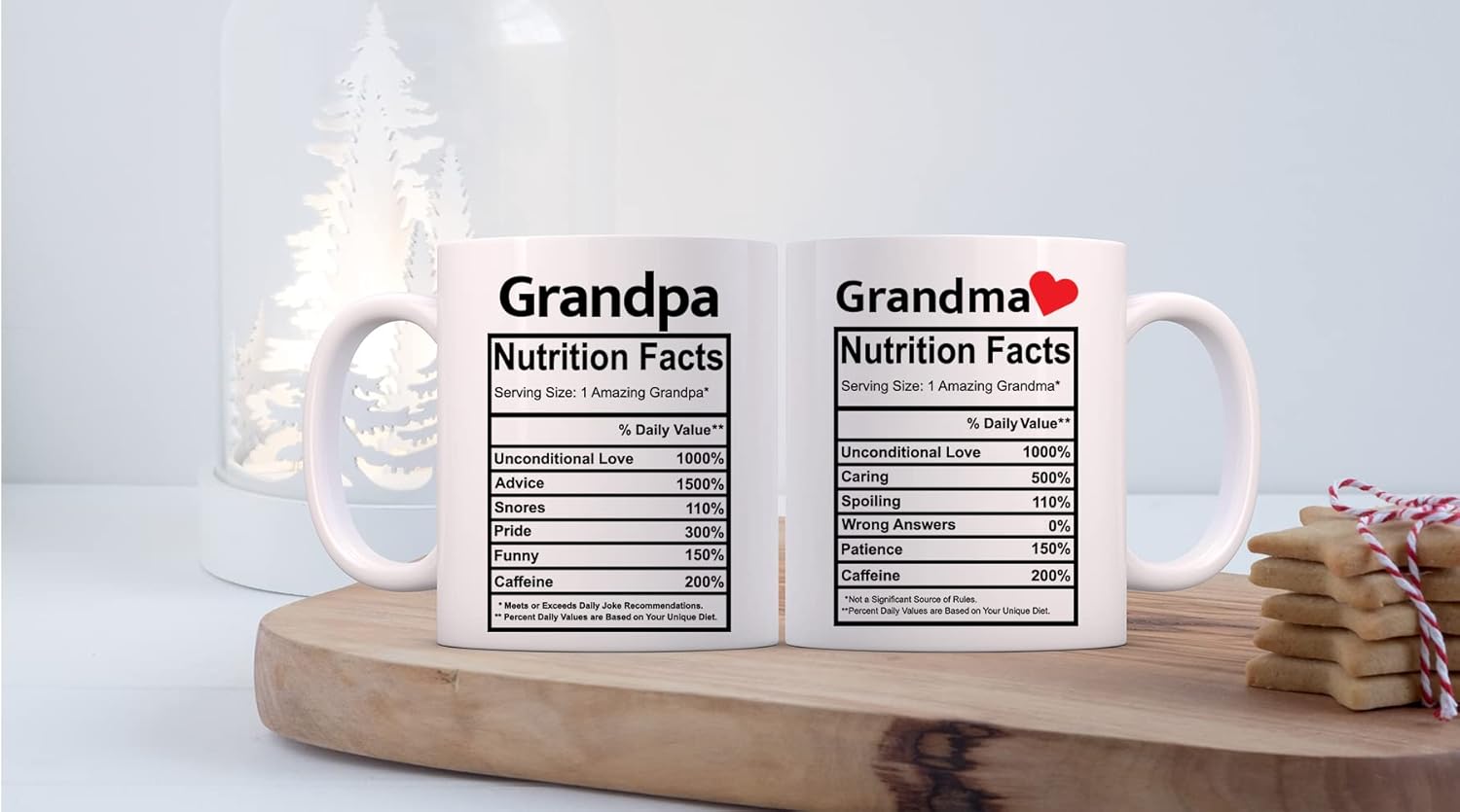 CBTwear Grandpa & Grandma Nutrition Facts Mugs, Ceramic Coffee Couples Set Mug, Funny His & Her, Husband Wife Or Nana and Papa Christmas Birthday Gifts - 11oz - Image 2