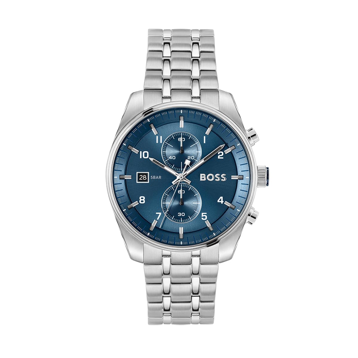 BOSS Chronograph Quartz Watch with Calendar for Men SKYTRAVELLER LE Collection with Silver Stainless Steel Bracelet - 1514216