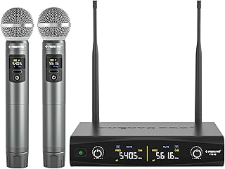Phenyx Pro Mikrofon Drahtloses Mikrofonsystem, kabelloses Handmikrofon-Set für Gesang, Karaoke, Kirche, 2x30 UHF einstellbare Frequenzen, 200ft Reichweite (PTU-52)
