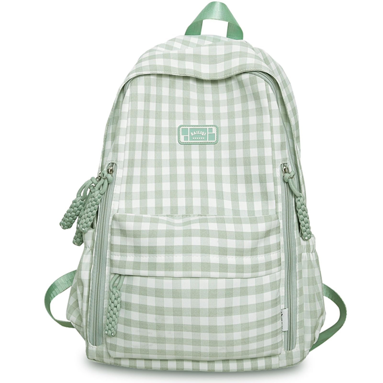 Teclado Cute Backpack Plaid Casual Bookbags Lightweight Laptop Bag Travel Daypacks (Green)