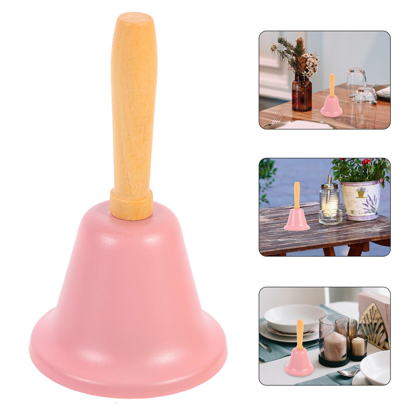 Christmas Hand Bell, Pink Dinner Handheld Ringing Bell with Wooden Handle, Service Hand Bells for Christmas Party Supplies - Image 2