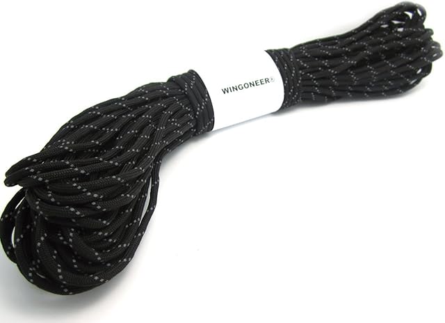 WINGONEER 7-żyłowa, odblaskowa linka spadochronowa paracord, 249 kg, 30,5 m, czarna