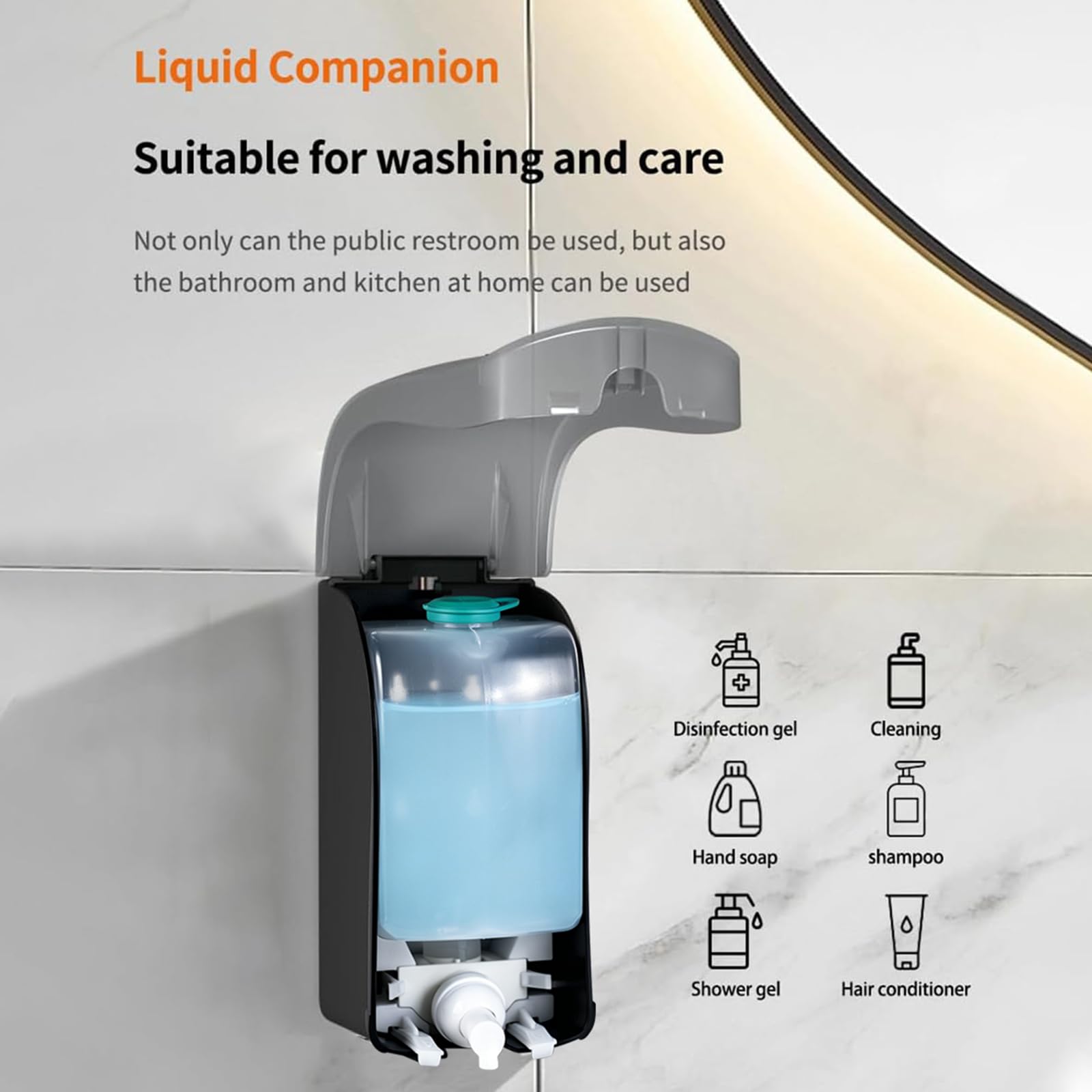 Dispenser sapone schiuma da parete, dispenser sapone bagno cucina, dispenser sapone plastica da muro (Schiuma 1000ml, Transparent Black)…