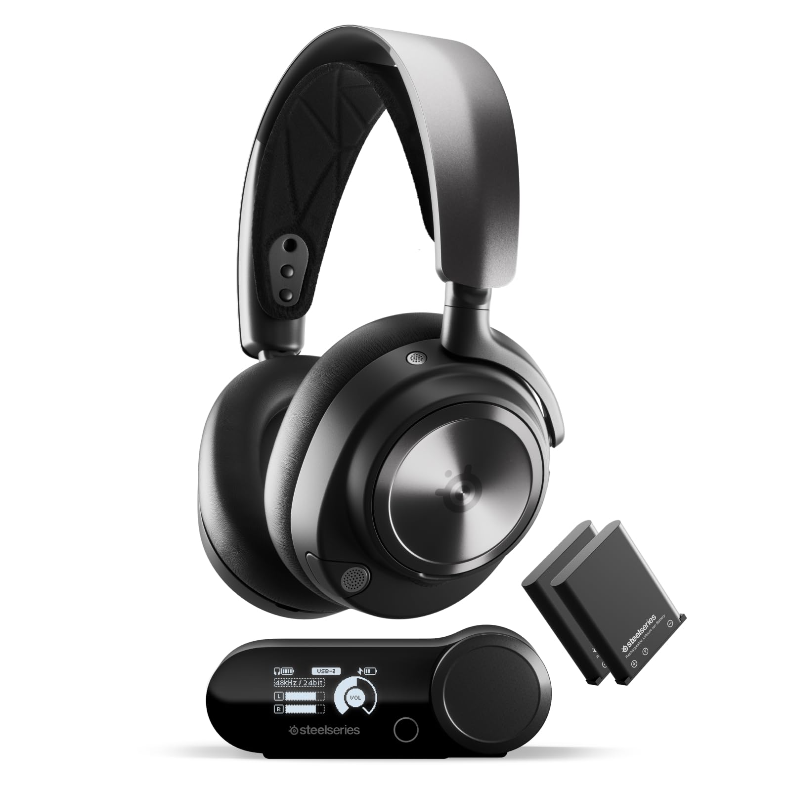 SteelSeries Arctis Nova Pro - Cuffie da gaming wireless multi-sistema - Driver magnetici al neodimio - Cancellazione attiva del rumore -Infinity Power System -Microfono ClearCast Gen 2 - PC,PS5,Mobile