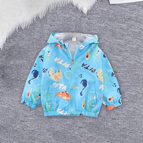Kids Girls Jacket Hooded Long Sleeve Zip Up Waterproof Windbreaker Coat Children Dinosaur Print Fall Lightweight Jacket3
