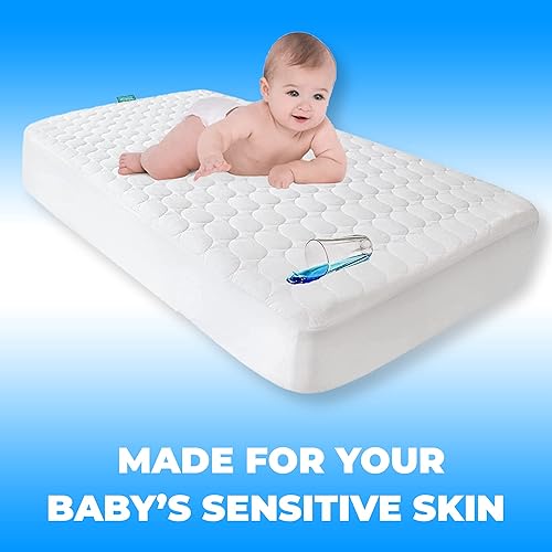 Miniatura 6 de Funda de colchón ajustable de vinilo de lujo para cuna, 28 x 52 pulgadas, tamaño estándar impermeable (28 x 52 pulgadas, funda de colchón ajustable