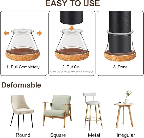 Miniatura 4 de OCONDA 20 protectores de suelo para patas de silla para suelos de madera dura, deslizadores de muebles de goma transparente con fieltro, fundas de