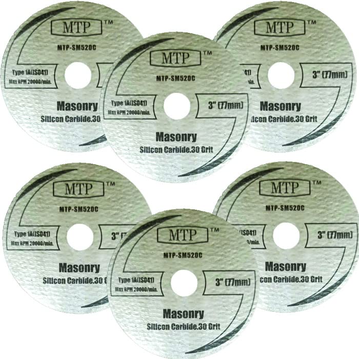 MTP Brand Pack of 6 3" Masonry Stone Wheel Compatible to use for SM520c Saw Max Rigid R87547B Milwaukee 2522-20 Cut Off Tool - 7/16" Arbor