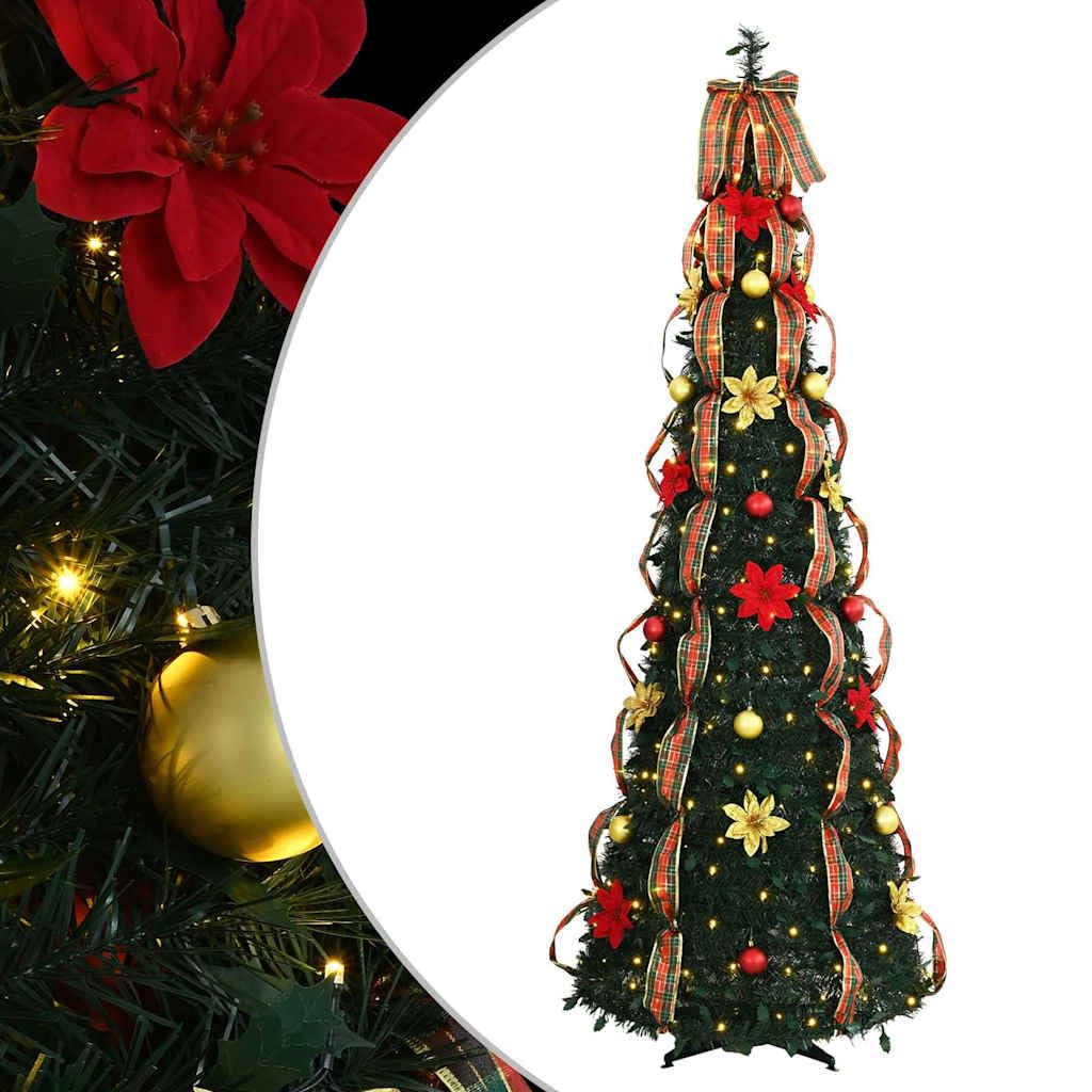 vidaXL Artificial Christmas Tree with 150 LEDs Green 185 cm PVC, Artificial Christmas Tree, Lightweight, Collapsible, Cone-Shaped, Portable, Art Deco Design, Indoor or Outdoor, LED Light