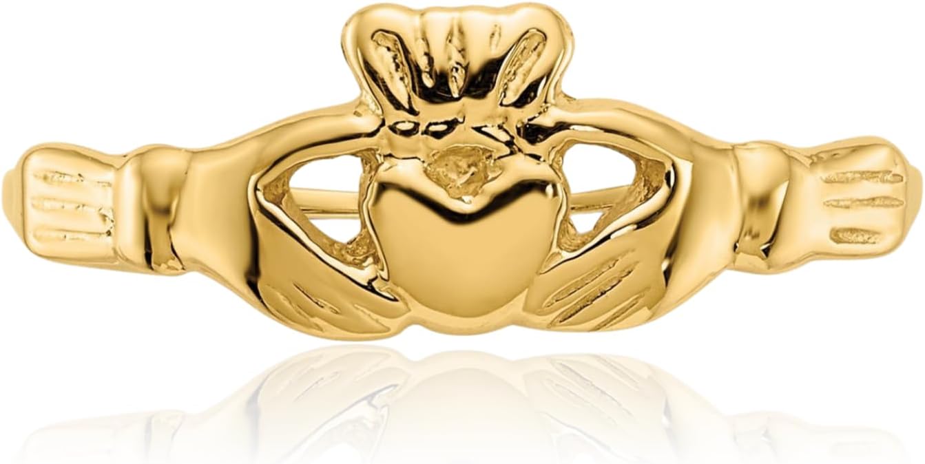 IceCarats 14K Solid Yellow Gold 1mm Slim Celtic Claddagh Heart Band Ring Polished