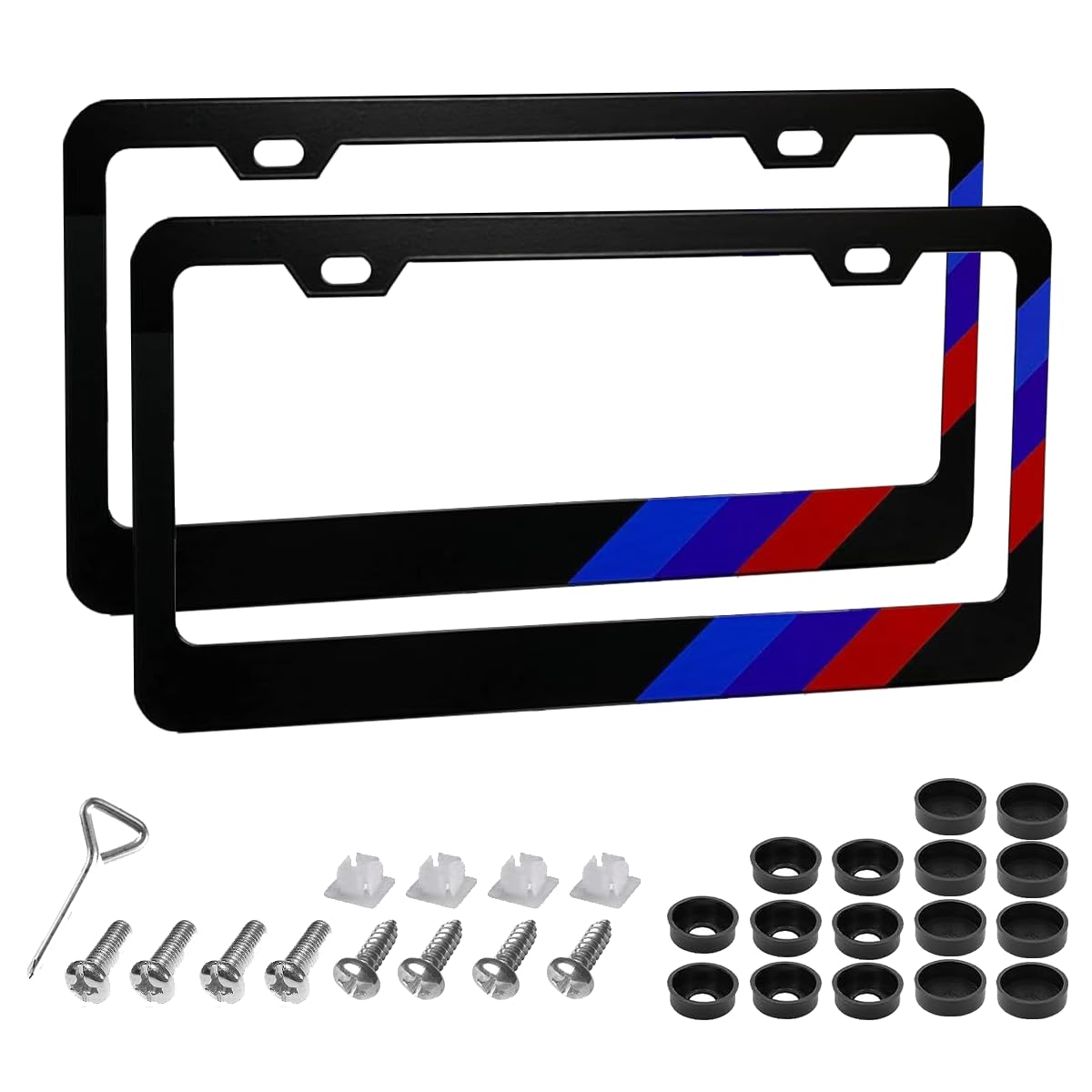 2pcs Aluminum Alloy License Plate Frames for BMW,Black License Plate Frame,4 Holes Aluminum Alloy Weather Proof License Plate Cover with Fasteners,