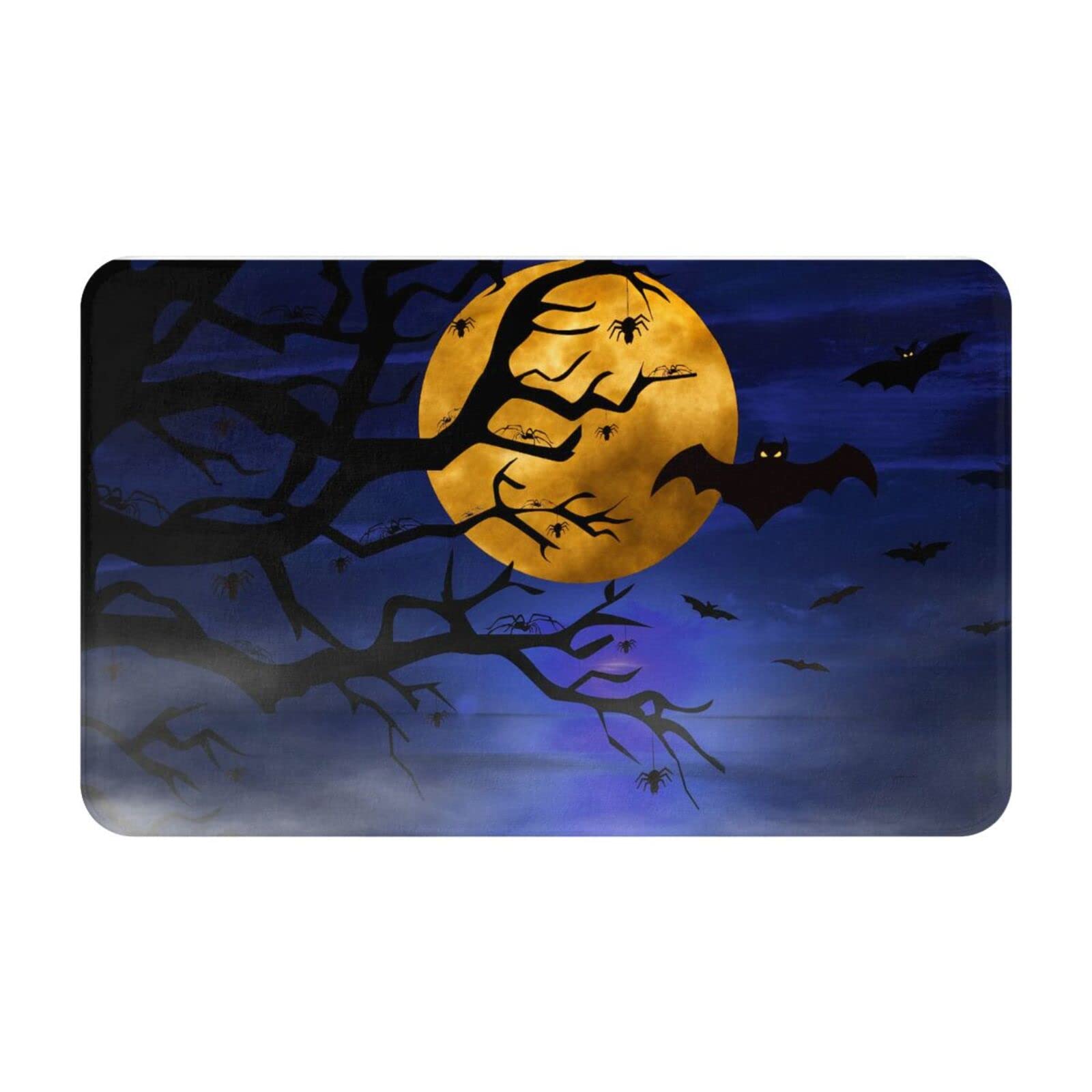 JOOCAR Welcome Doormat Indoor Decor Halloween Night Doormat Moon Bat and Spider Rug Anti-Slip Rubber Back 40x60 cm Novelty Mat