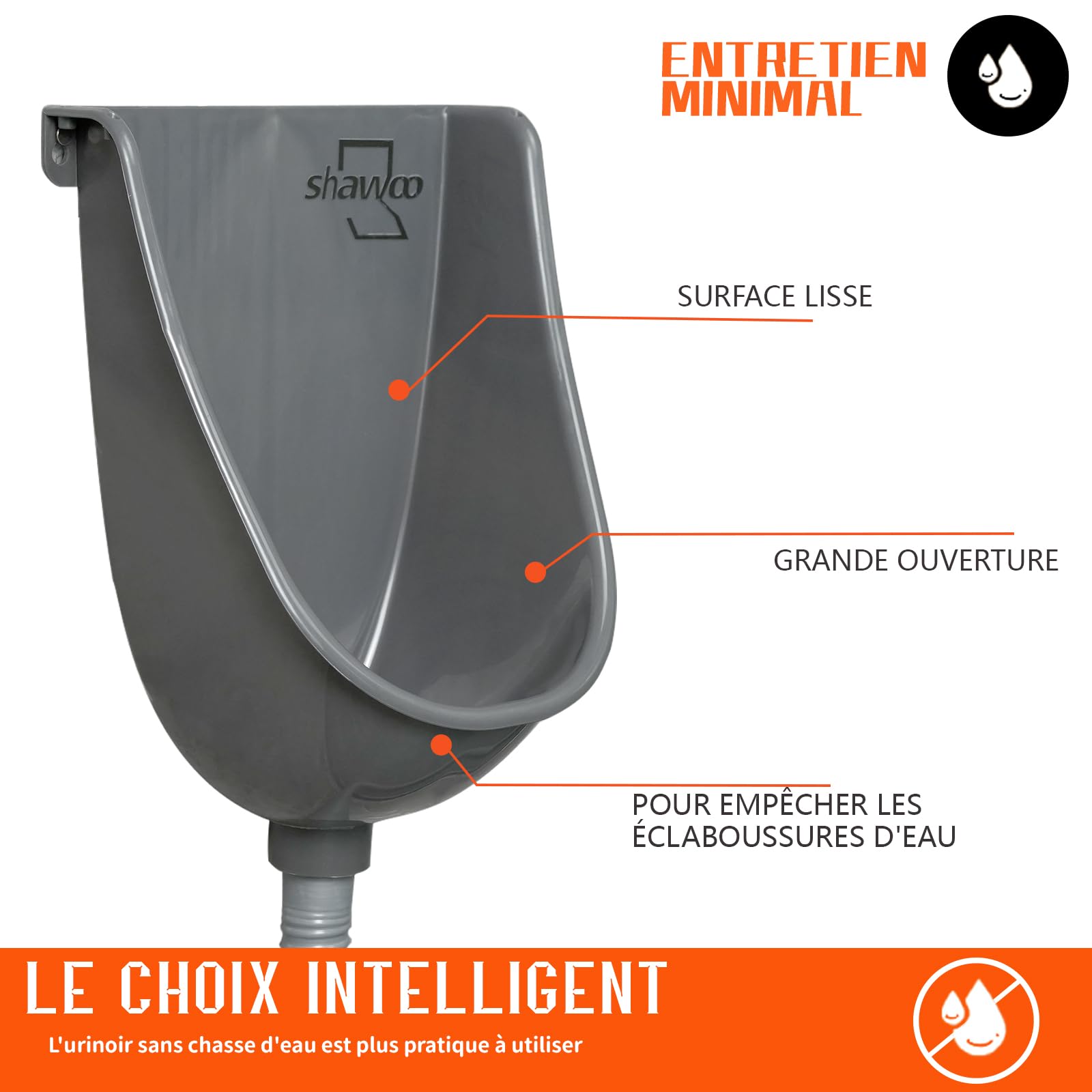 Urinoir sans eau pour garage pour hommes - Urinoirs en plastique pour hommes - Déviateur d'urine pour toilettes - Urinoir extérieur - Urinoirs murales pour hommes pour salle de bain, installation sans