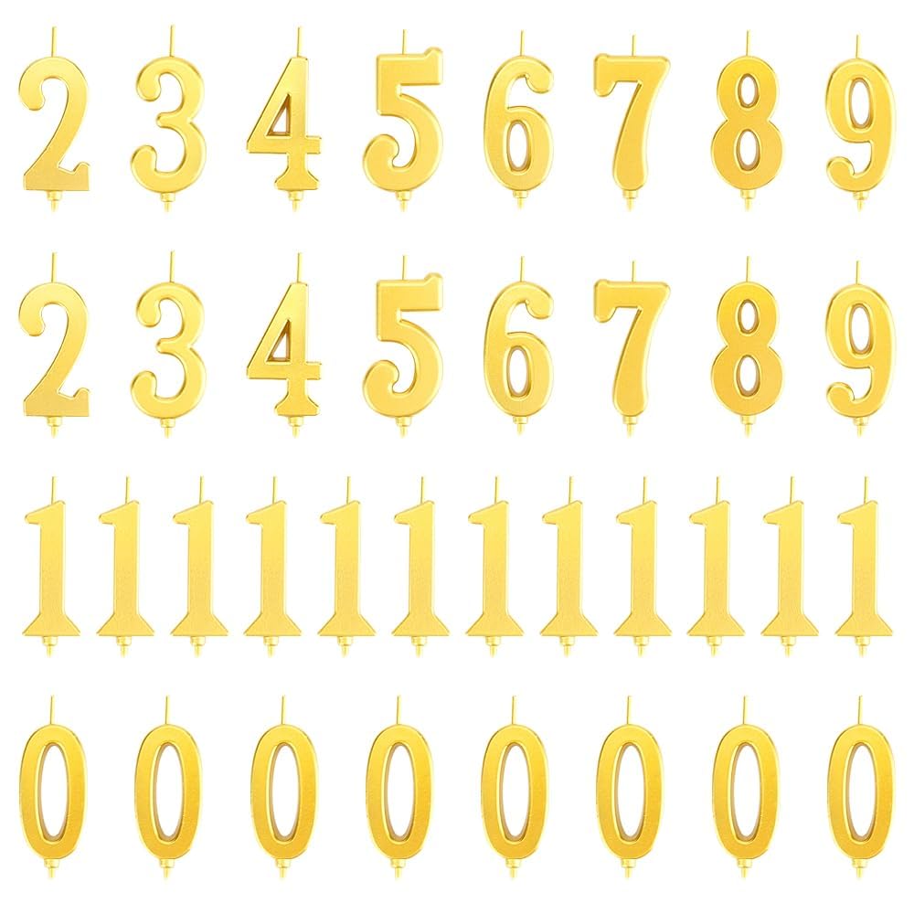 LIUCONGBD Gold Number Birthday Candles, 36 PCS 0-9 Cake Toppers 3.94 Inch