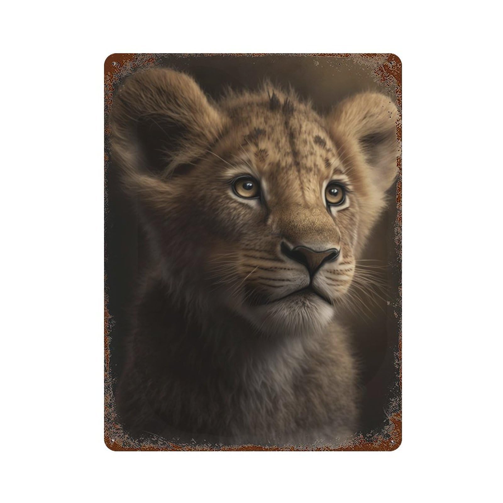 Garage Style Lion Cub Portrait Weathered Tin Sign 15.7"x11.8", Classic Wall Plaque for Bar And Workshop