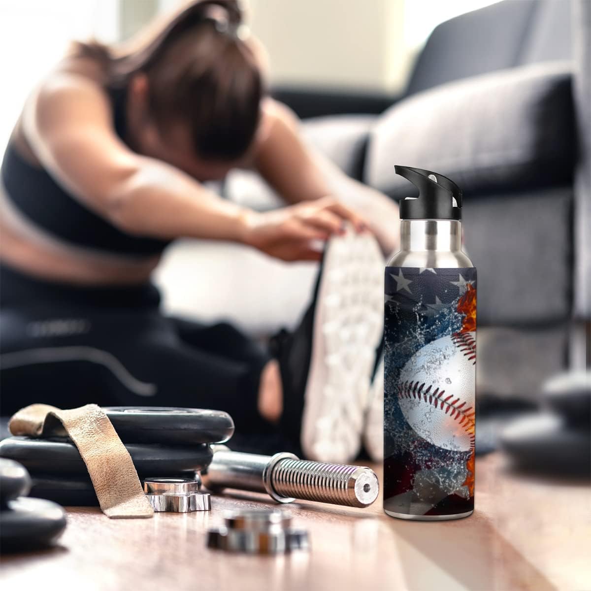 Insulated Stainless Steel Water Bottle with Straw 20oz Red Blue Usa Flag Sport Baseball Sports Water Bottles BPA Free Leakproof Metal Vacuum Flask Jug for Kids Gym Fitness - Image 6