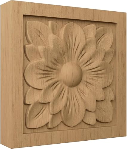 Miniatura 2 de Ekena Millwork ROS03X03X00DGLW - Roseta cuadrada de flor de cornejo pequeña, 3 pulgadas de ancho x 3 pulgadas de alto x 58 pulgadas de profundidad,