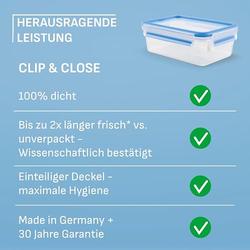 EMSA Clip & Close Frischhaltedose, Eiswürfelform, 22,6 x 16,5 x 4,9 cm, flexibler Boden, Aufbewahrungsbox, 100 Prozent dicht, spülmaschinen-, gefrier-, mikrowellenfest, Blau, Made in Germany, 514549 - 8