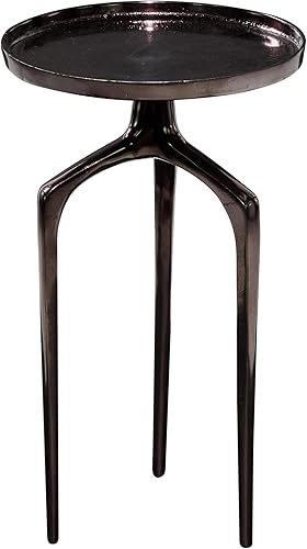 Miniatura 10 de Deco 79 Mesa auxiliar de metal de aluminio inspirada en la bandeja superior con 3 patas de trípode, mesa auxiliar de 16 x 16 x 25 pulgadas, color