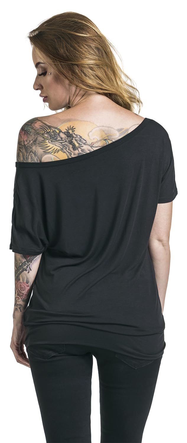 The Rolling Stones Langue Usée Femme T-Shirt Manches Courtes Noir Regular/Coupe Standard
