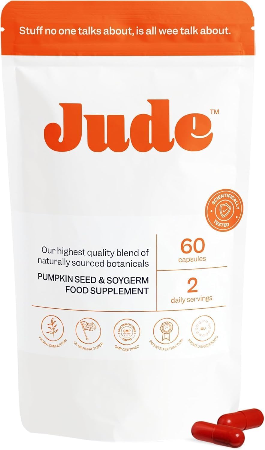 Jude Bladder Health Tablets As Seen On Dragons' Den, Science-Backed Supplement, Nourish Your Pelvic Floor, Made in The UK, Vegan & Gluten Free, Pumpkin Seed Extract & Soy Germ Extract, 60 Capsules
