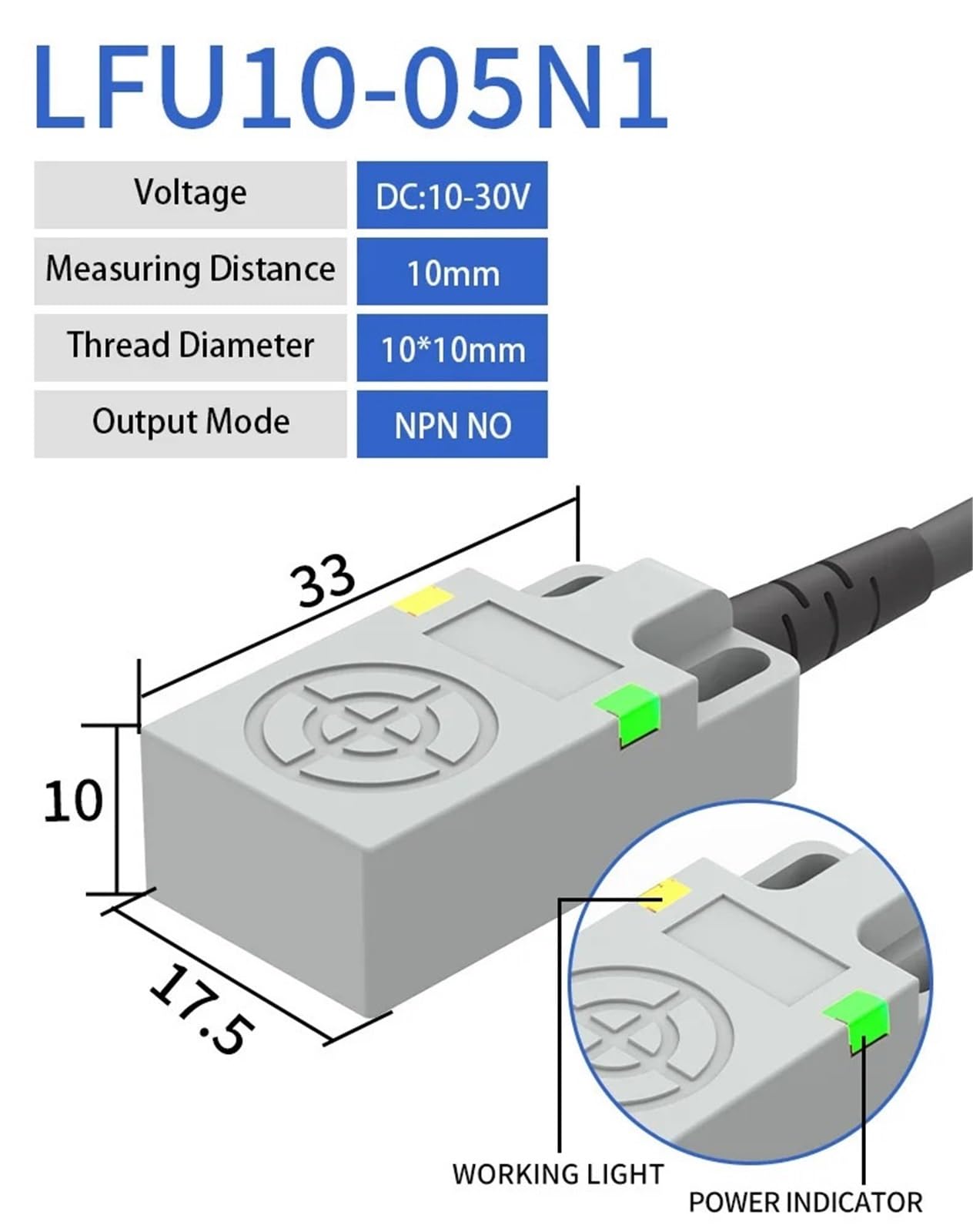1 x kwadratowy indukcyjny czujnik zbliżeniowy NPN PNP 12-24VDC 3-przewodowy IP67 górna odległość wykrywania 5 mm inteligentny przełącznik wykrywania metalu (5 mm DC 3-przewodowy NPN NO)