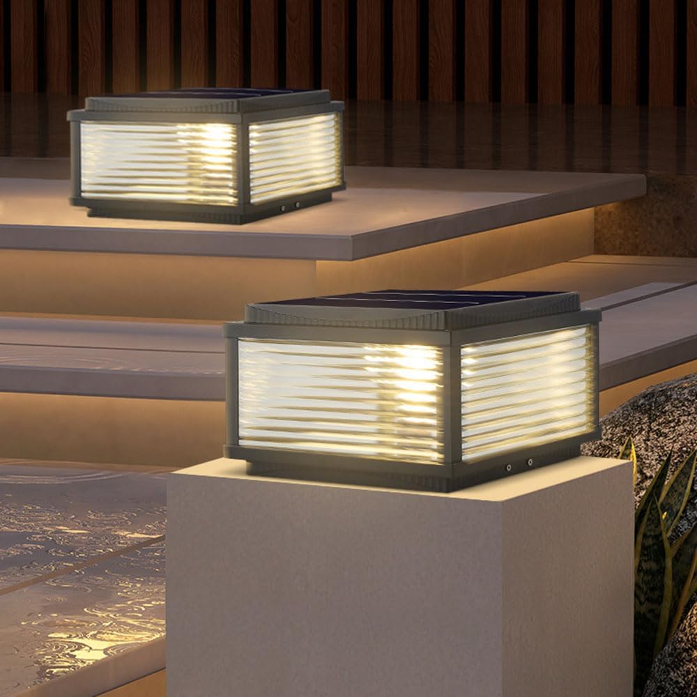 Modern Patio Pillar Lights Solar Post Cap Lights LED Gate Post Lights Lantern Vintage Street Lights 60W E26 Post Lantern Landscape Lighting Deck Walkway and Garden Decoration