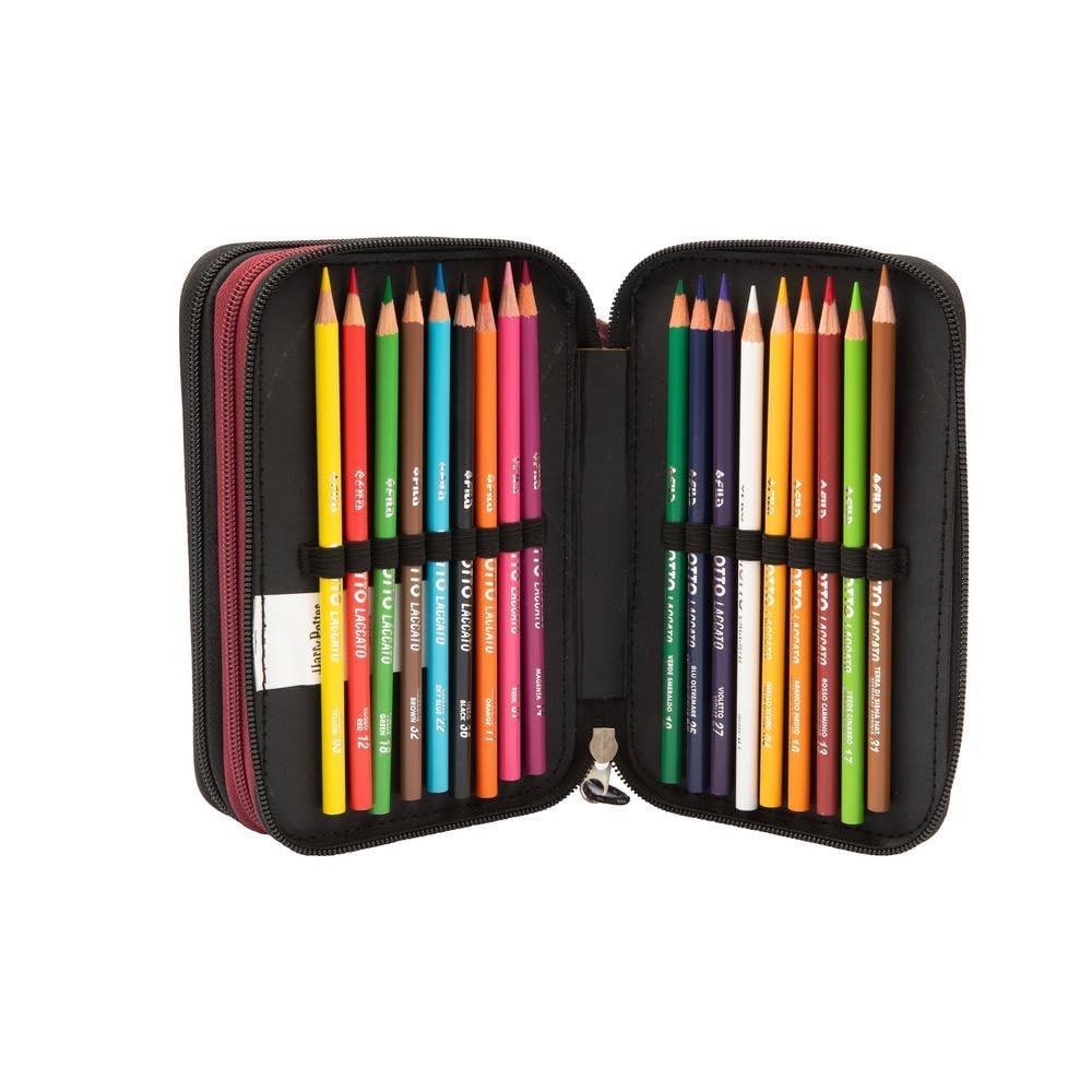 Giochi Preziosi Harry Potter - Astuccio Triplo Scuola Con 3 Zip E 3 Scomparti, Contiene 18 Matite Colorate, 18 Pennarelli e altri Pratici Oggetti per la Scuola,13 l x 19,5 h x 6,5 p