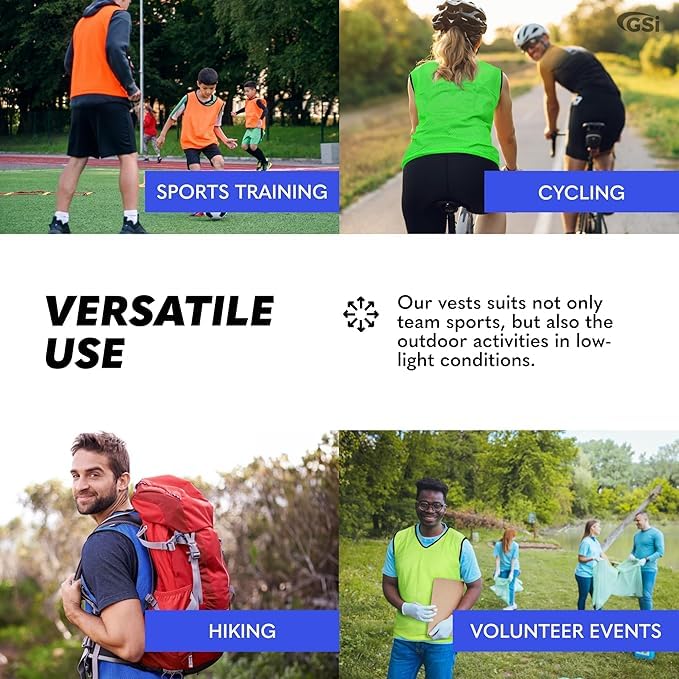 Image of GSi Sports Pinnies - Packs of 6 or 12 - Free Size - Mesh Training Vests for Soccer, Basketball - 6 Color Options